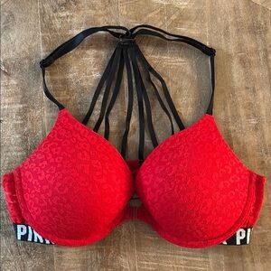 PINK Victoria's Secret Red Strappy Women's Push-up Bra 34C